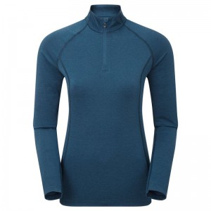 Navy Blue Women's Montane Dart Thermo Zip Neck T Shirts | LLL1075NV